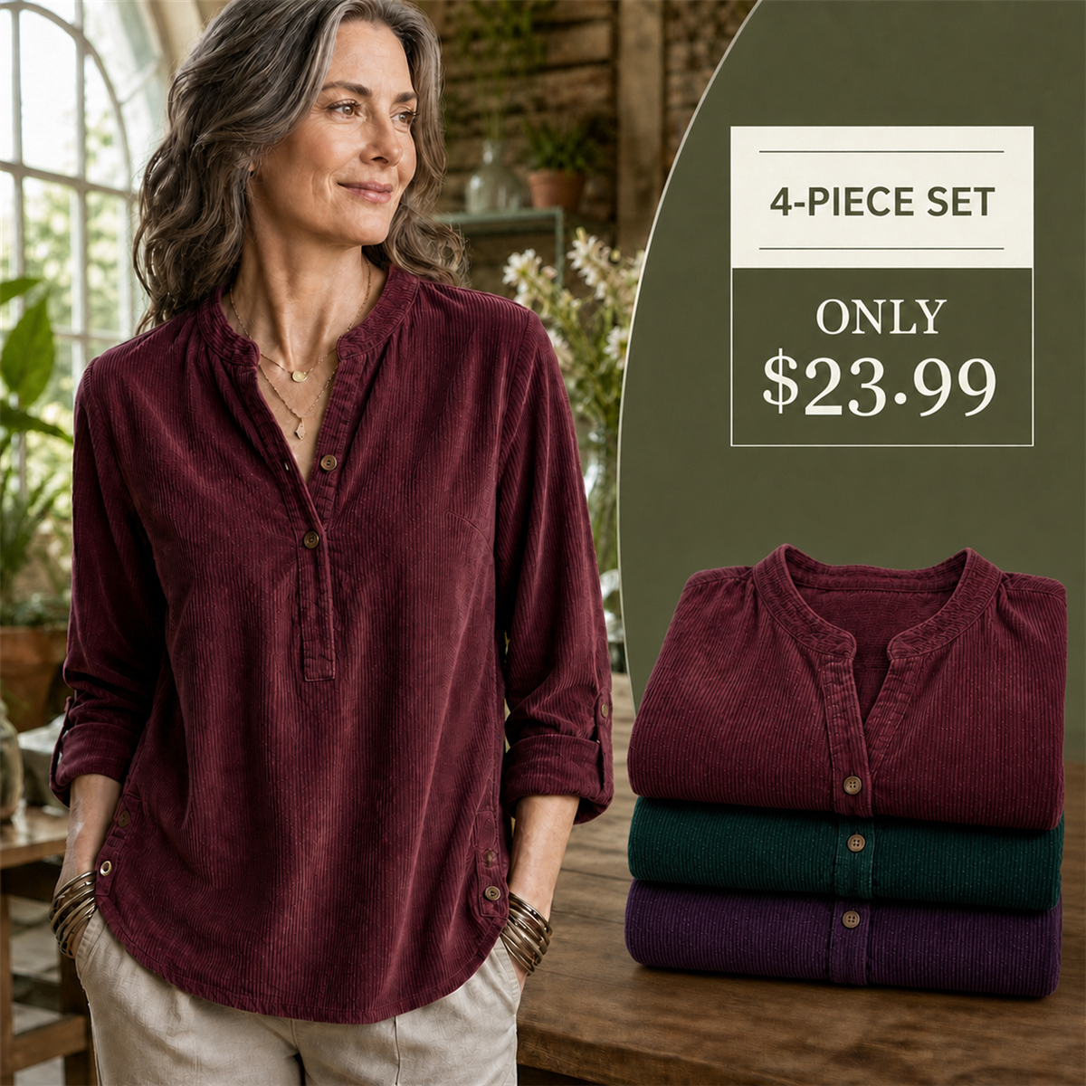 Women's four-piece weekend-color tunic set