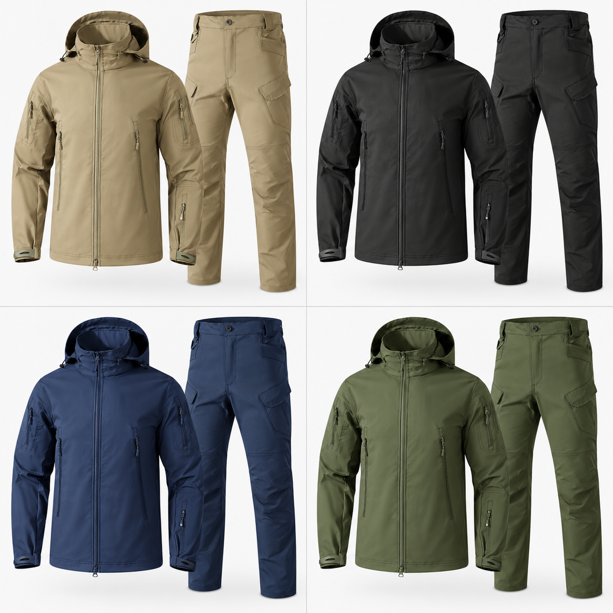 Men hooded jacket and cargo pants multipack offer - Khaki, Black, Navy, Olive
