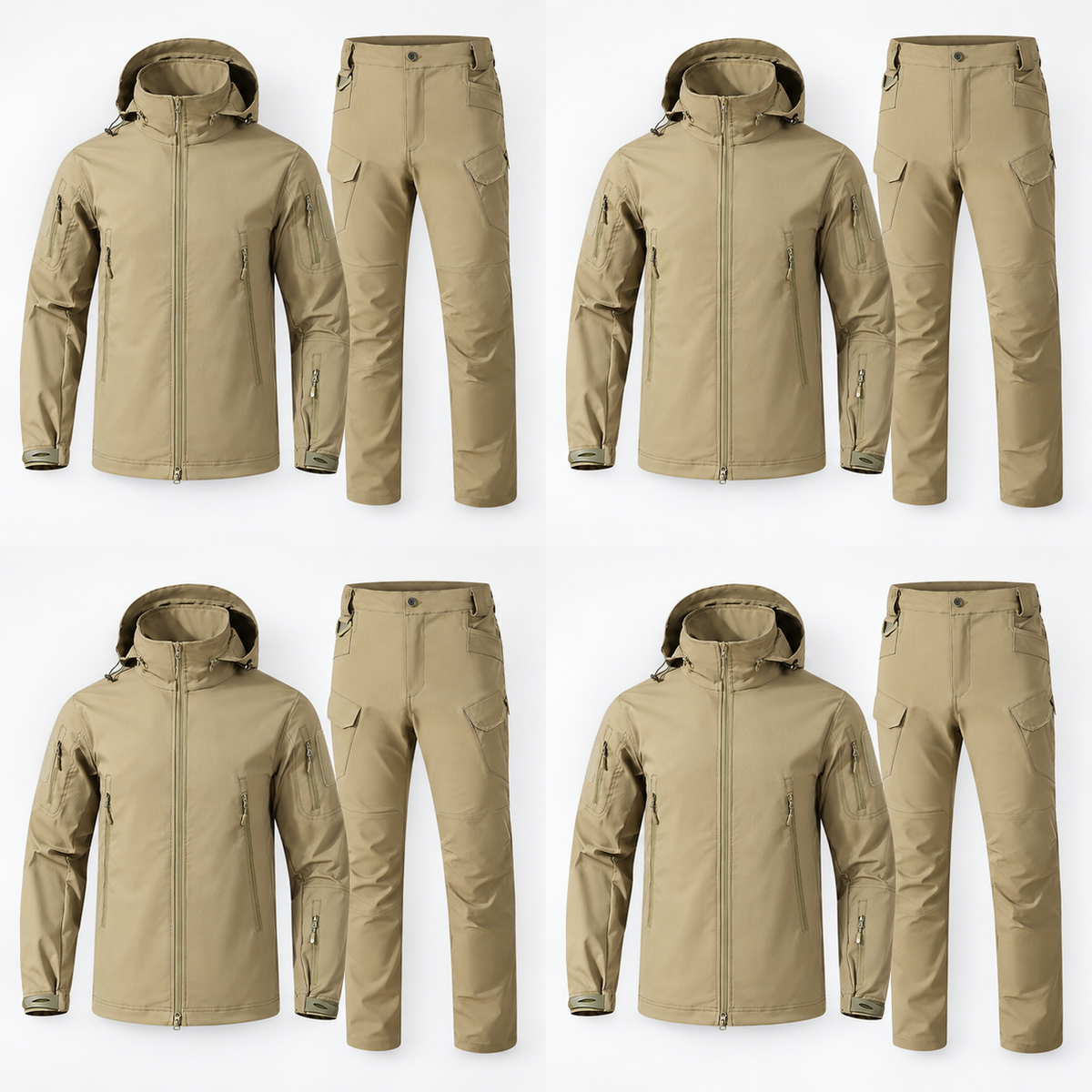 Men hooded jacket and cargo pants multipack offer - Khaki