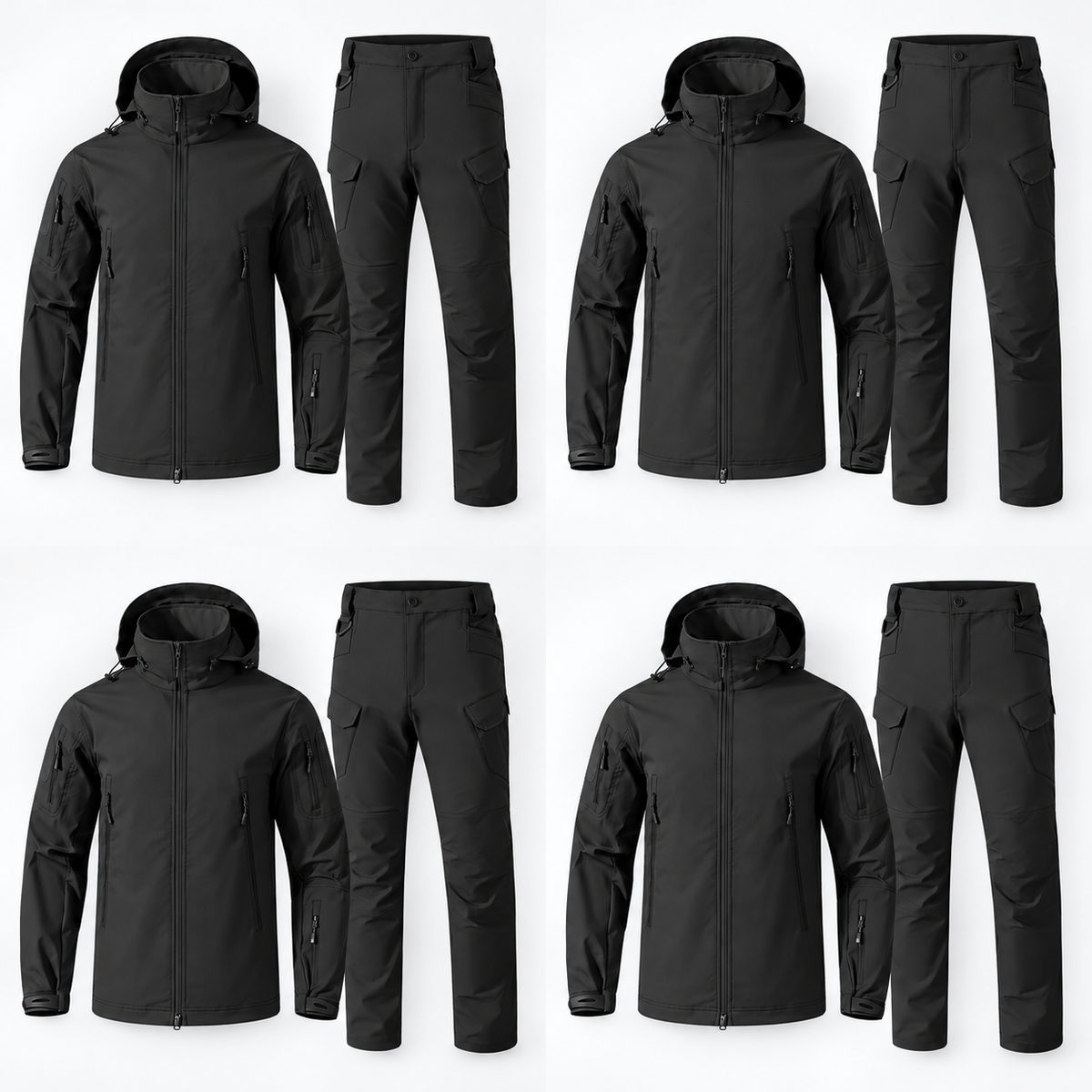Men hooded jacket and cargo pants multipack offer - Black