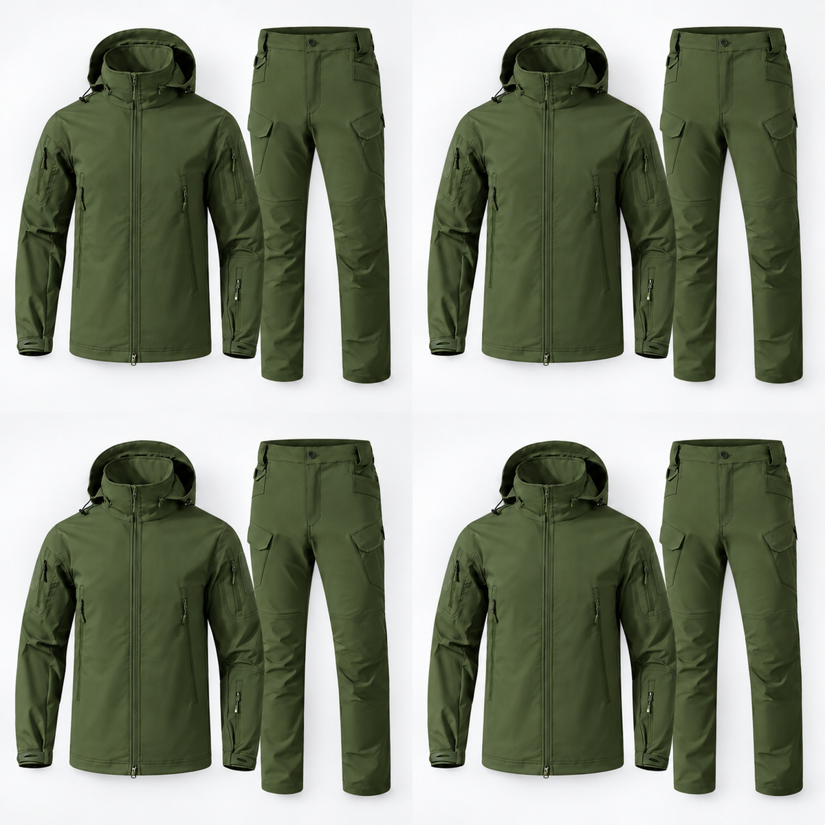 Men hooded jacket and cargo pants multipack offer - Army Green