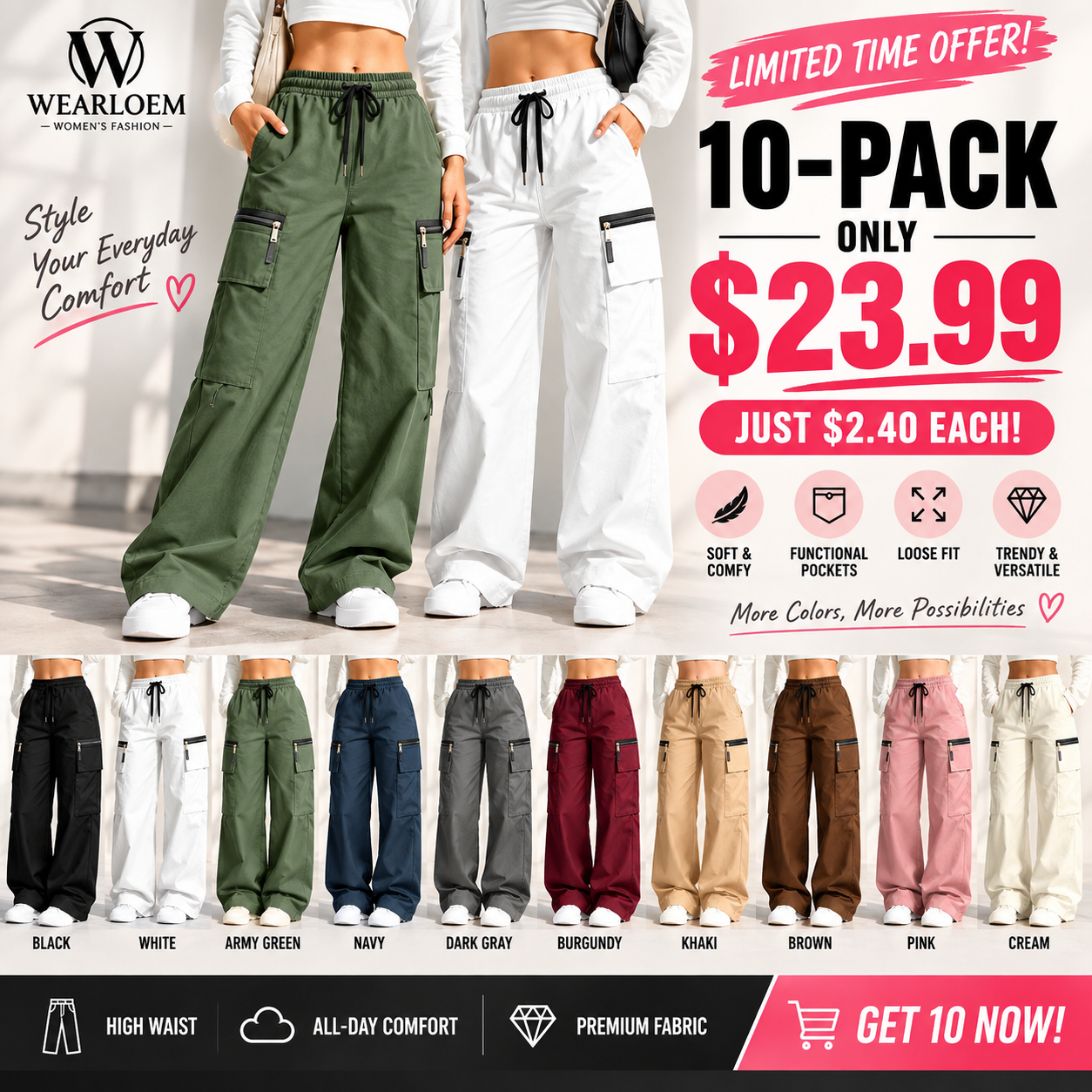 ⚡FINAL SALE 🔥Women’s lightweight loose cargo pants with multiple pockets