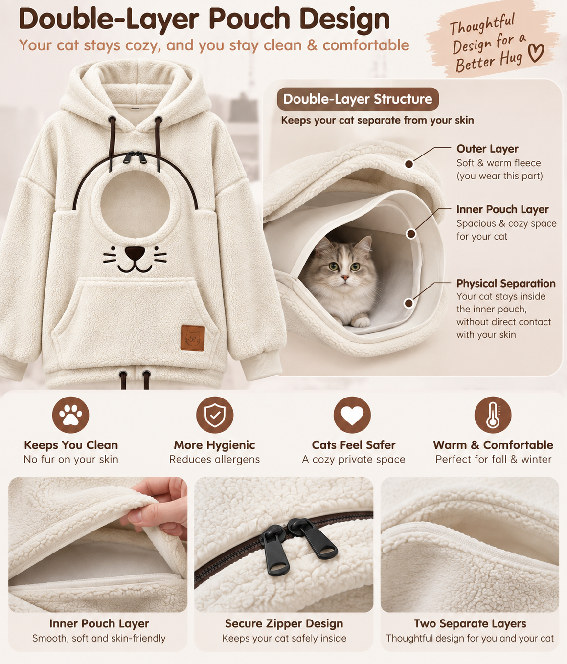 🍂 Purrfect Autumn™ Cat Cuddle Hoodie – Cozy Sherpa Fleece Pet Pouch Sweatshirt