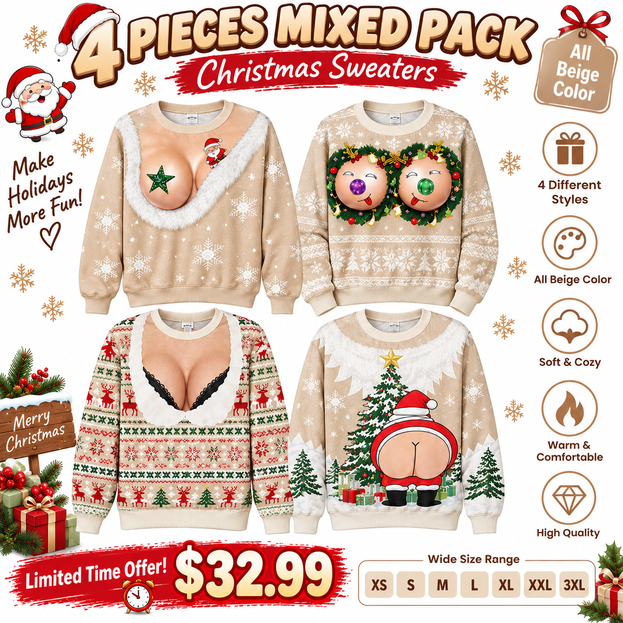 🔥 BUY 2, GET 2 FREE! ONLY $25.99 – Limited-Time Sale! Custom Funny Ugly Christmas Sweatshirt – Personalized Gift for Mom, Wife, Daughter & Besties