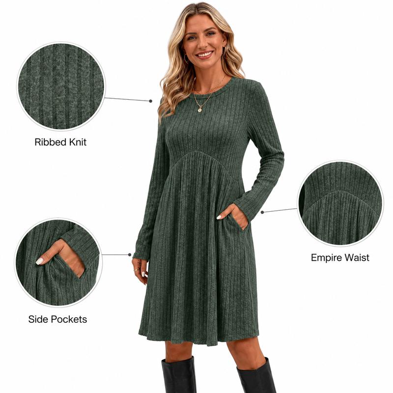 ⏳💖2026 Hot Sale 70% OFF✨🍂Flattering Shape, Effortless Style | Women's Ribbed-Knit A-Line Midi Dress