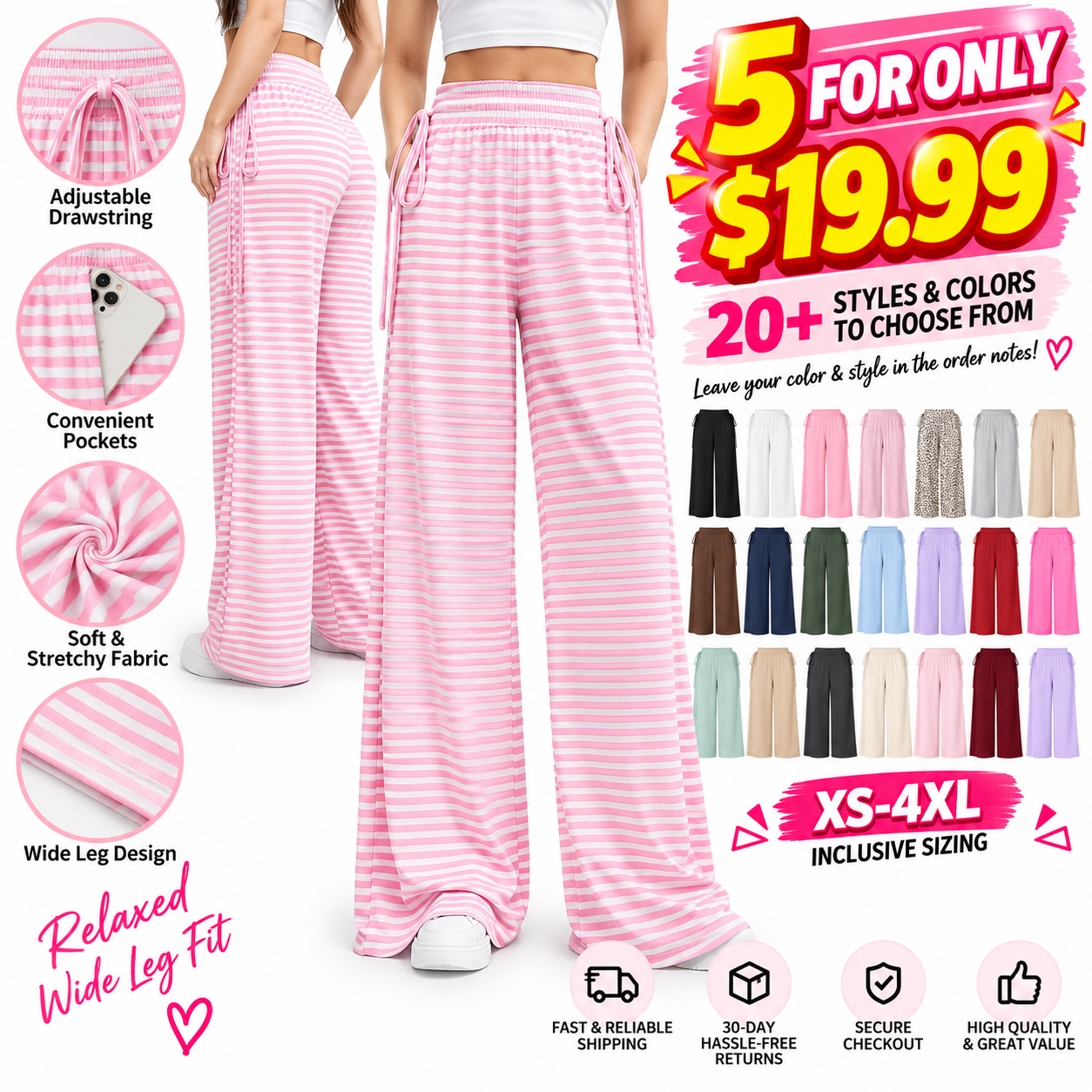 ⚡ FINAL SALE – 5 FOR $24.99! WOMEN'S Wide Leg lounge Pants