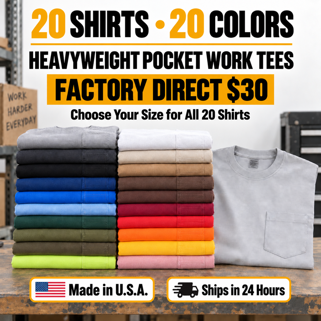 🔥 END OF SUMMER CLEARANCE | 20 FOR ONLY $29.95! Classic Heavyweight Pocket Work Tees – Relaxed Fit Everyday T-Shirts