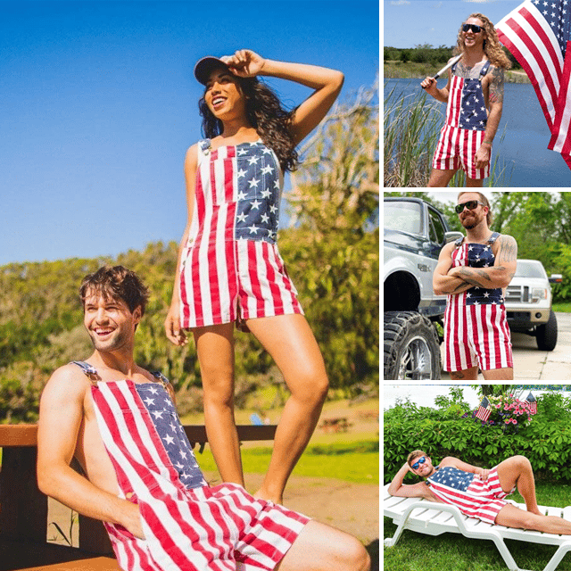 Amerikanische Flagge Latzhosen-Shorts – Unisex Sommer-Overalls