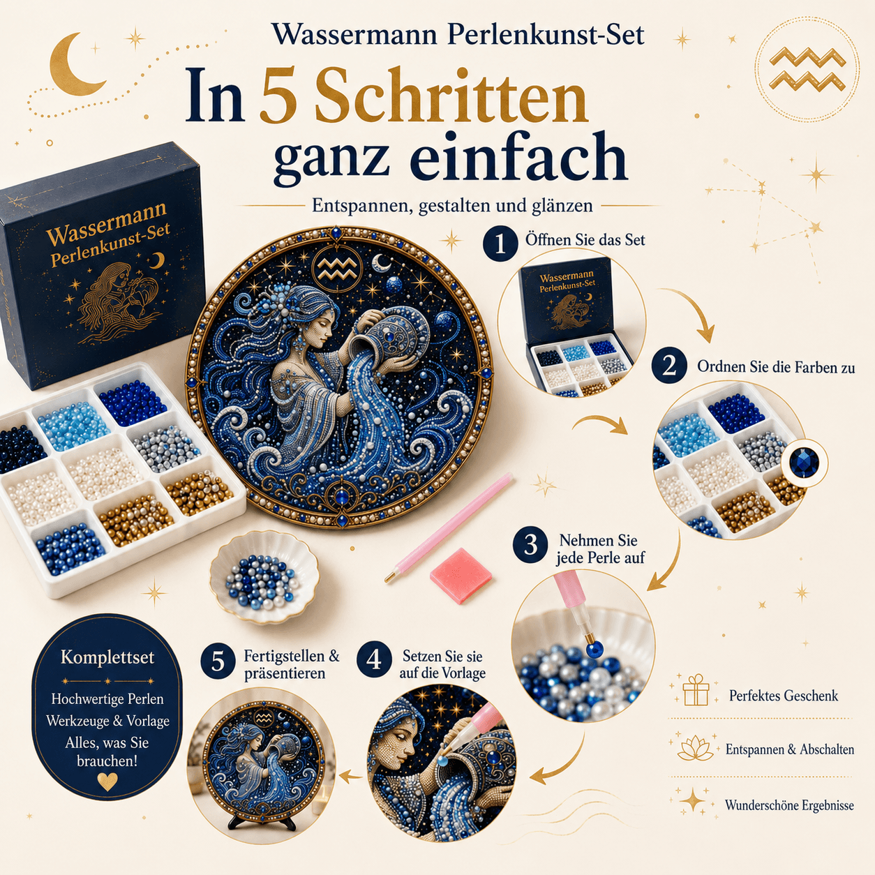 12 Tierkreiszeichen Perlkunst-Set – DIY Bastelset für alle Sternzeichen