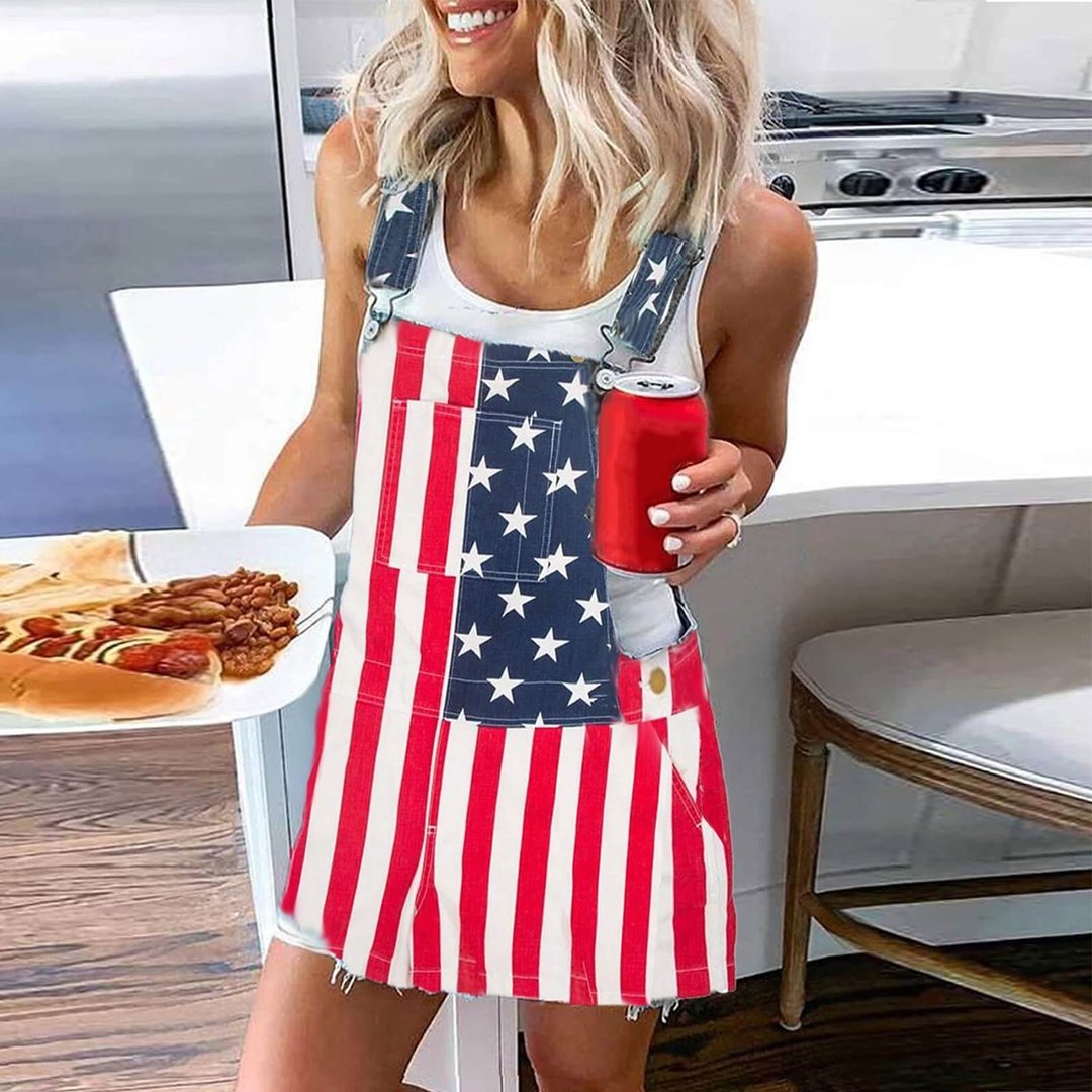 Amerikanische Flagge Latzhosen-Shorts – Unisex Sommer-Overalls