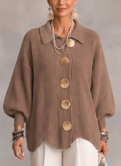 🔥 LAST DAY 49% OFF ⏰ Women's Oversized Collared Knit Cardigan – Soft Cozy Fit With Elegant Metal Buttons