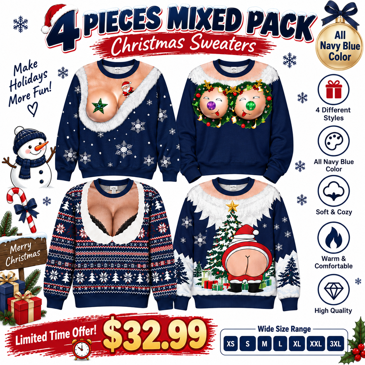 🔥 BUY 2, GET 2 FREE! ONLY $25.99 – Limited-Time Sale! Custom Funny Ugly Christmas Sweatshirt – Personalized Gift for Mom, Wife, Daughter & Besties