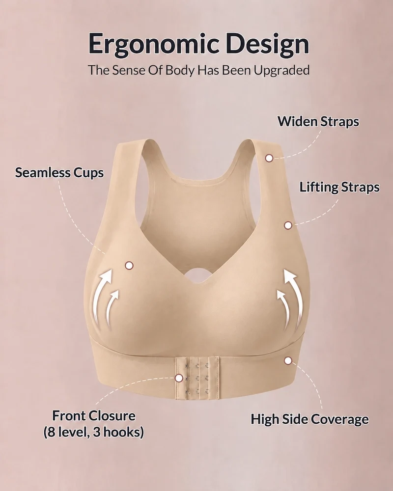 Front Closure Cross-Back Wireless Posture Bra