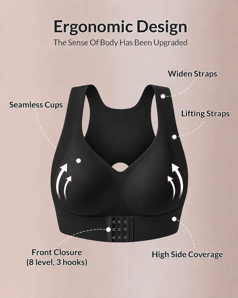 Front Closure Cross-Back Wireless Posture Bra