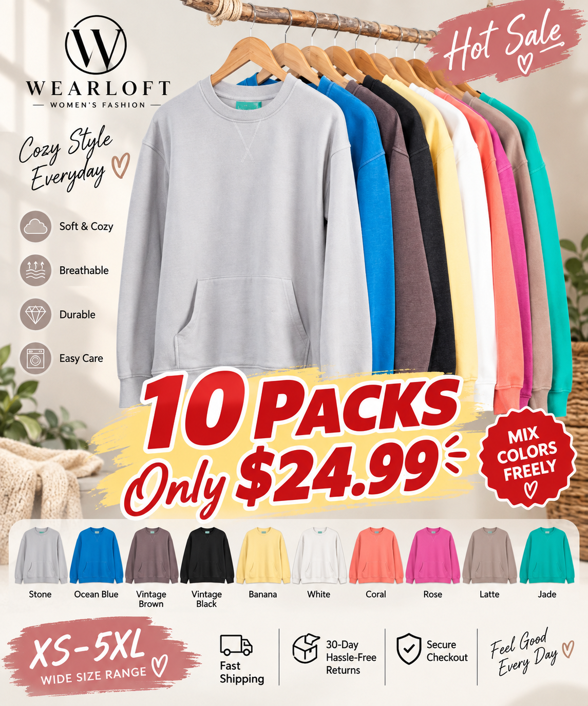 🔥 LAST DAY FALL SALE | 10 FOR ONLY $24.99! Women’s Pigment-Dyed Cozy Crewneck Sweatshirts