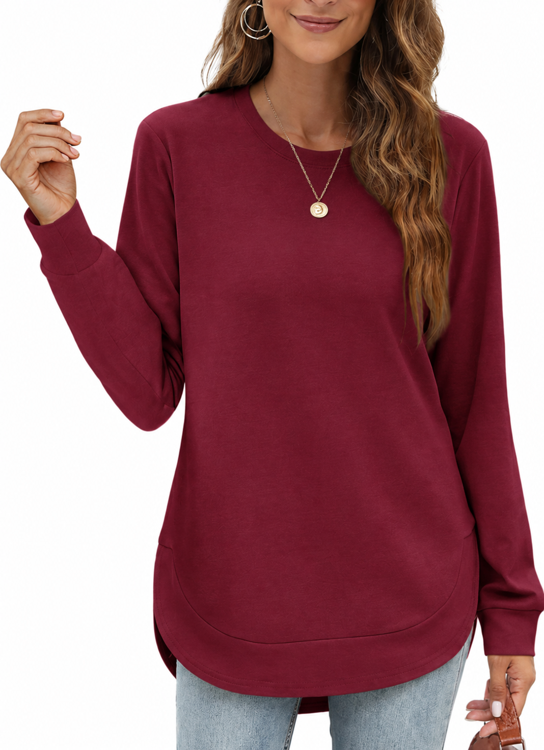 💖2026 Autumn’s Sale 70% OFF✨🍂Women's Sweatshirt Crewneck Long Sleeve Shirts High Low Tops Curved Hem