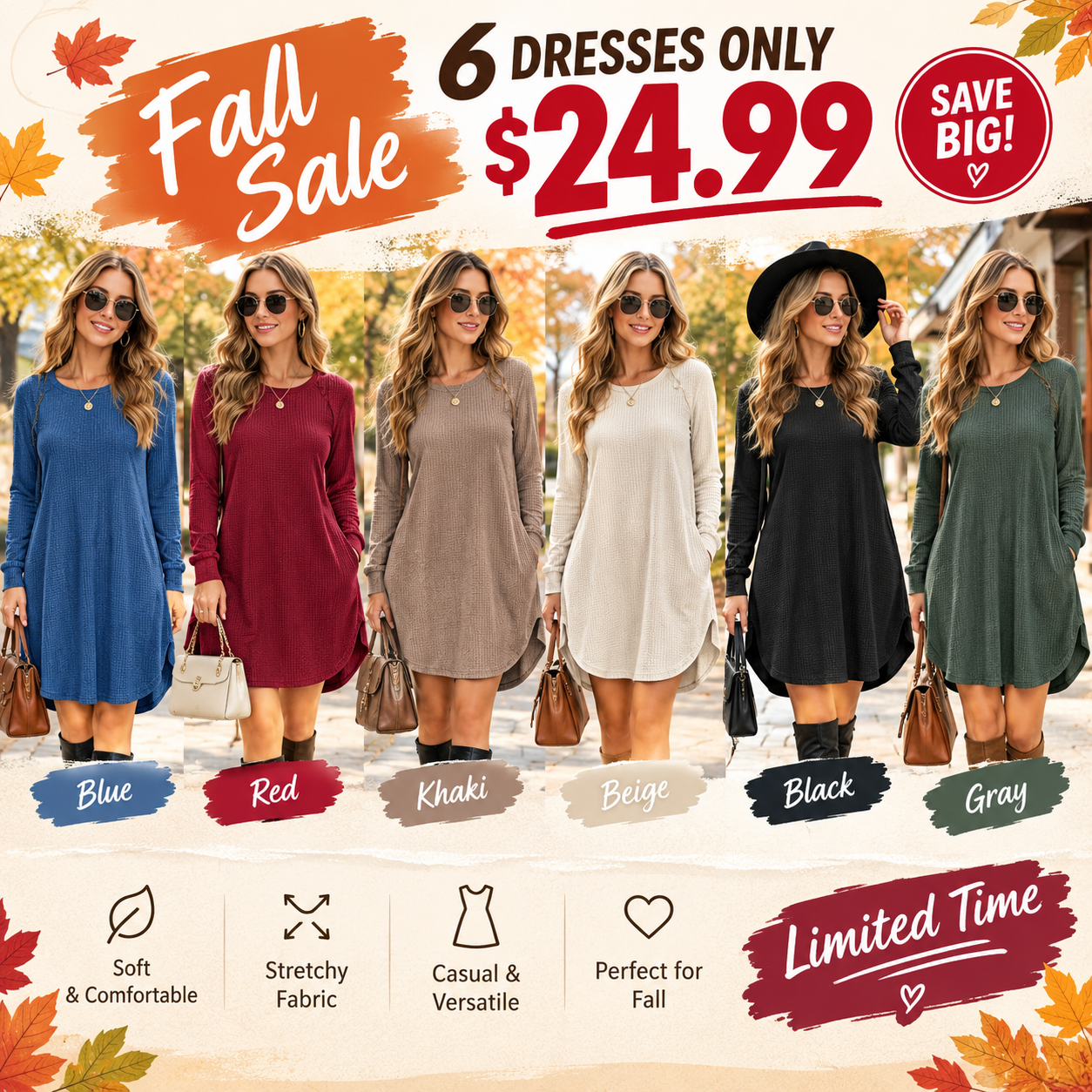 ⏳💖2026 Hot Sale 70% OFF✨🍂Flattering Shape, Effortless Style | Women's Ribbed-Knit A-Line Midi Dress