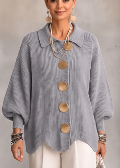 🔥 LAST DAY 49% OFF ⏰ Women's Oversized Collared Knit Cardigan – Soft Cozy Fit With Elegant Metal Buttons