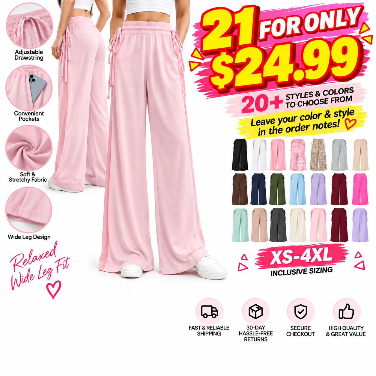 ⚡ FINAL SALE – 5 FOR $24.99! WOMEN'S Wide Leg lounge Pants