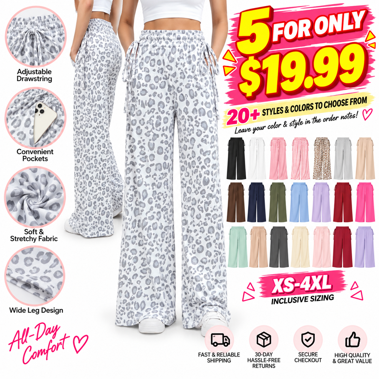 ⚡ FINAL SALE – 5 FOR $24.99! WOMEN'S Wide Leg lounge Pants