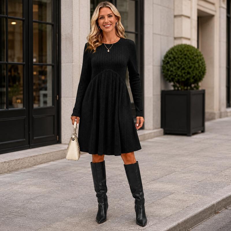 ⏳💖2026 Hot Sale 70% OFF✨🍂Flattering Shape, Effortless Style | Women's Ribbed-Knit A-Line Midi Dress