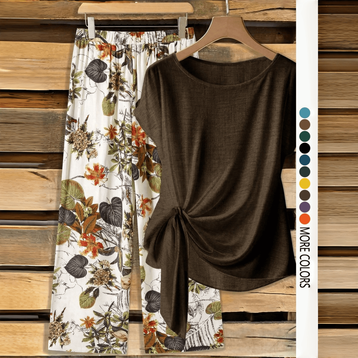 🔥 LAST DAY SALE | Women's Chic Printed Knot Shirt With Relaxed Straight Leg Pants – Casual Matching Set