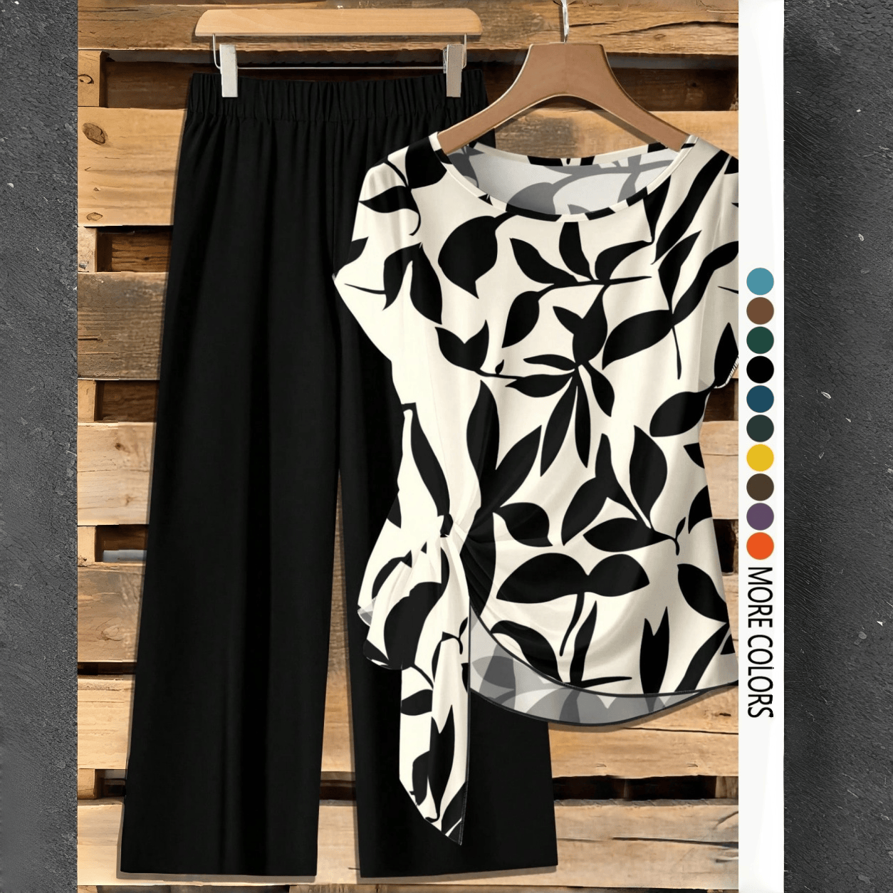 🔥 LAST DAY SALE | Women's Chic Printed Knot Shirt With Relaxed Straight Leg Pants – Casual Matching Set
