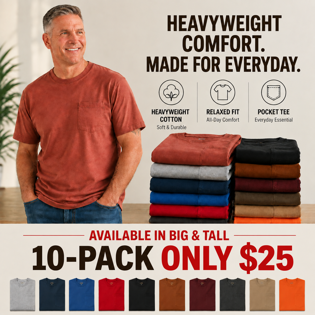 🔥 END OF SUMMER CLEARANCE | 20 FOR ONLY $29.95! Classic Heavyweight Pocket Work Tees – Relaxed Fit Everyday T-Shirts
