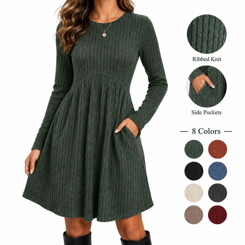 ⏳💖2026 Hot Sale 70% OFF✨🍂Flattering Shape, Effortless Style | Women's Ribbed-Knit A-Line Midi Dress