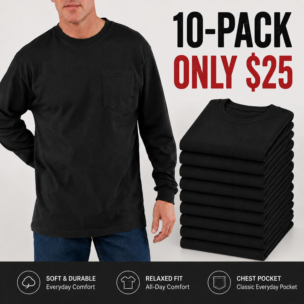 🔥 END OF SUMMER CLEARANCE | 20 FOR ONLY $29.95! Classic Heavyweight Pocket Work Tees – Relaxed Fit Everyday T-Shirts