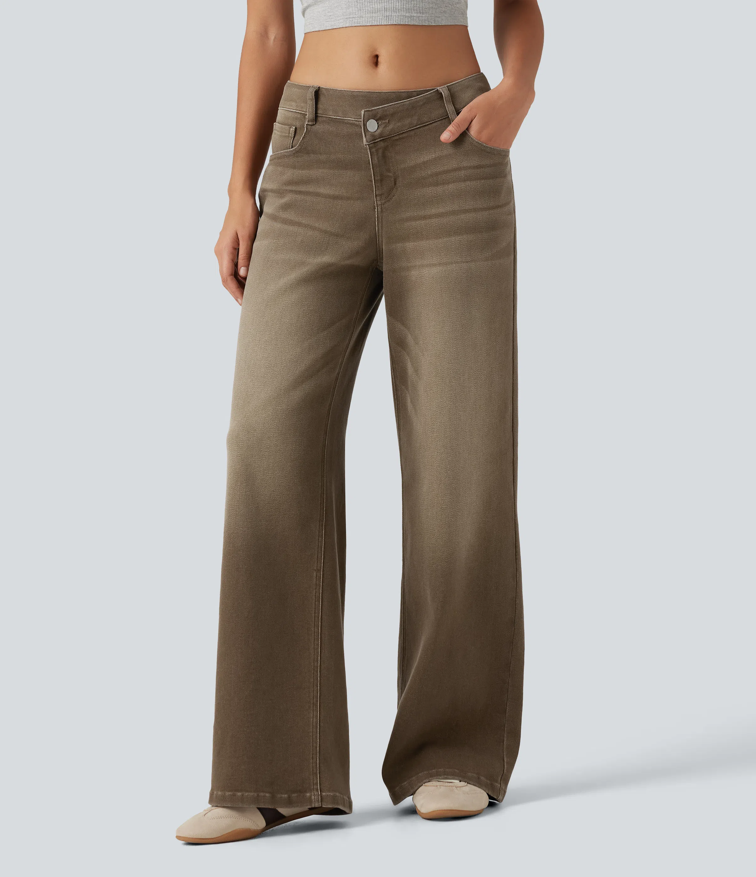 🔥 FALL SALE | 5 FOR ONLY $25.99! Women’s Asymmetric Low-Rise Wide-Leg Jeans – Stretch Denim Everyday Pants