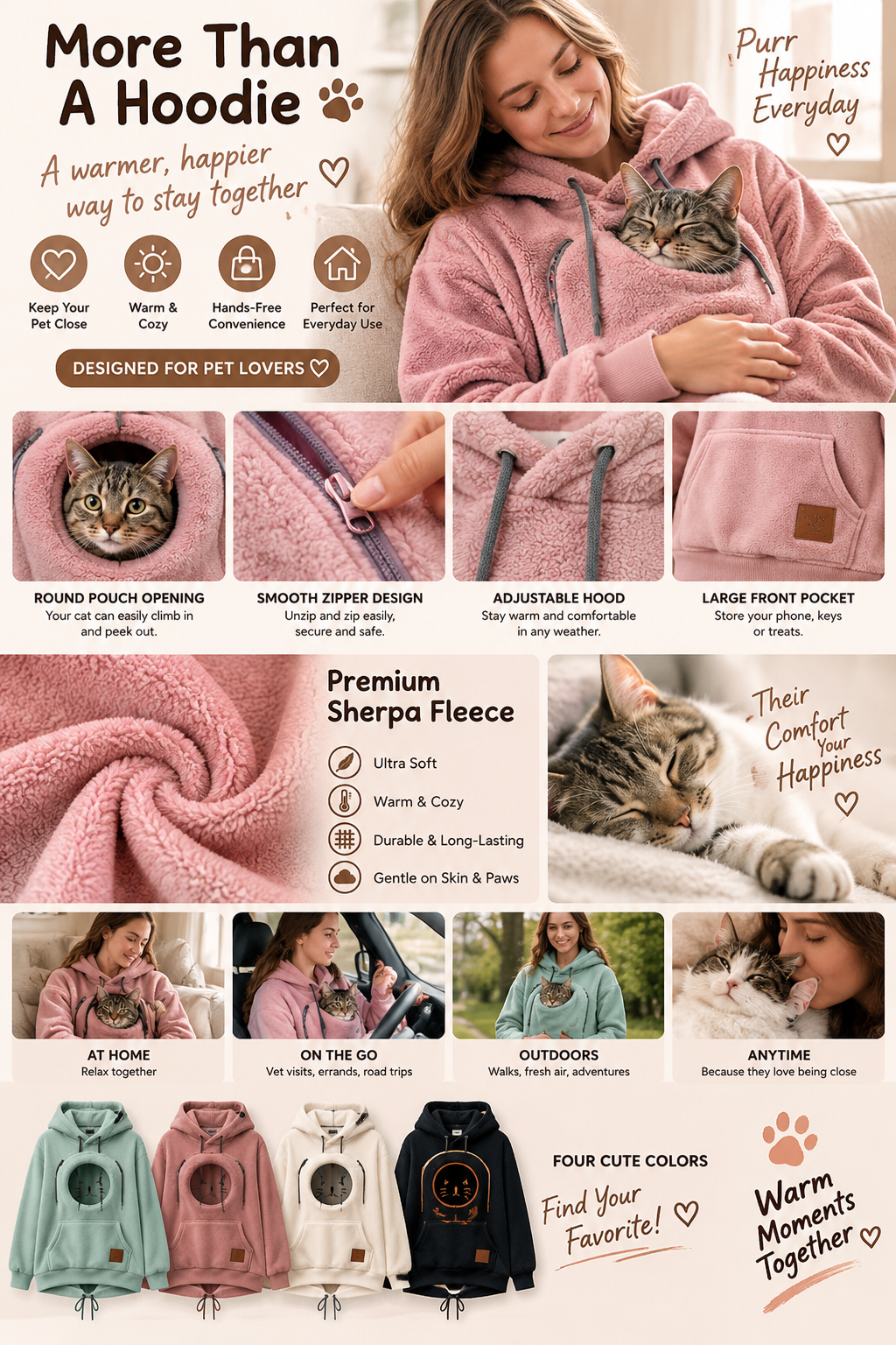 🍂 Purrfect Autumn™ Cat Cuddle Hoodie – Cozy Sherpa Fleece Pet Pouch Sweatshirt