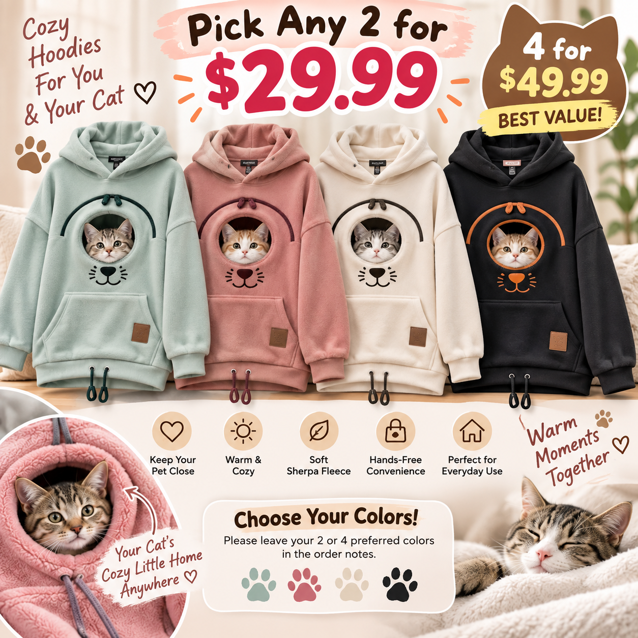 🍂 Purrfect Autumn™ Cat Cuddle Hoodie – Cozy Sherpa Fleece Pet Pouch Sweatshirt