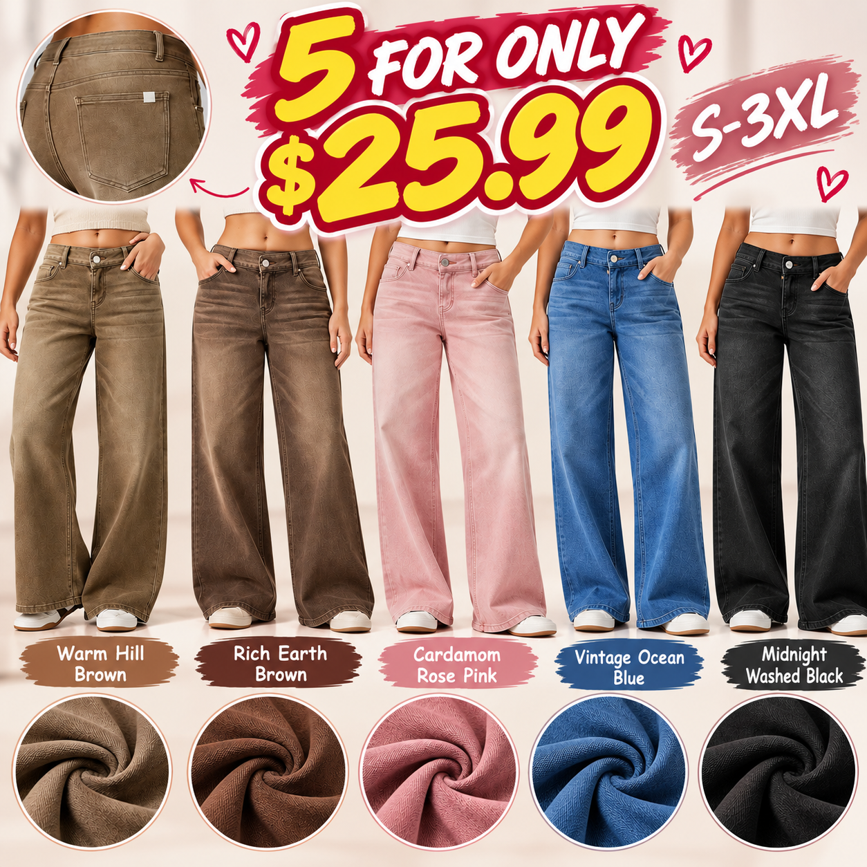🔥 FALL SALE | 5 FOR ONLY $25.99! Women’s Asymmetric Low-Rise Wide-Leg Jeans – Stretch Denim Everyday Pants