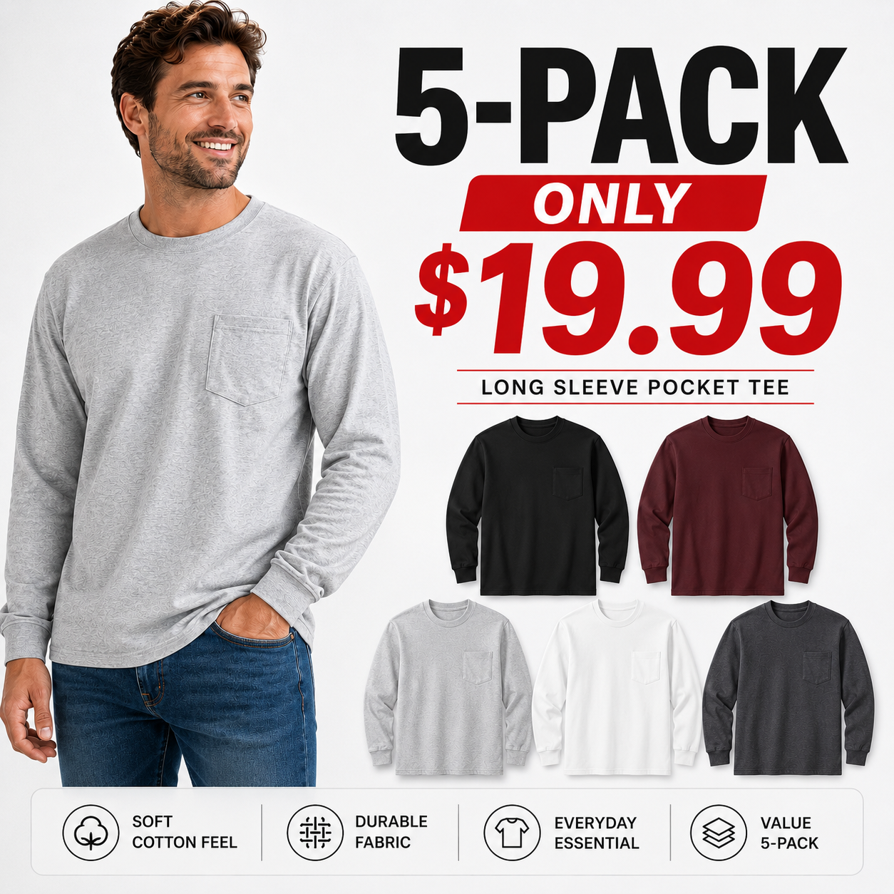 🔥 END OF SUMMER CLEARANCE | 20 FOR ONLY $29.95! Classic Heavyweight Pocket Work Tees – Relaxed Fit Everyday T-Shirts