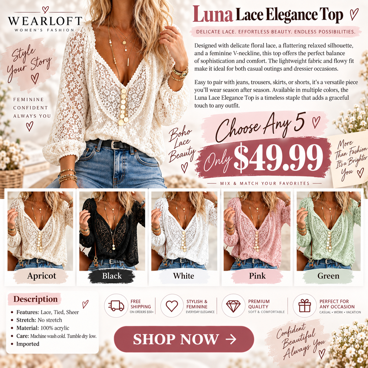🌷Luna | Lace Elegance Top