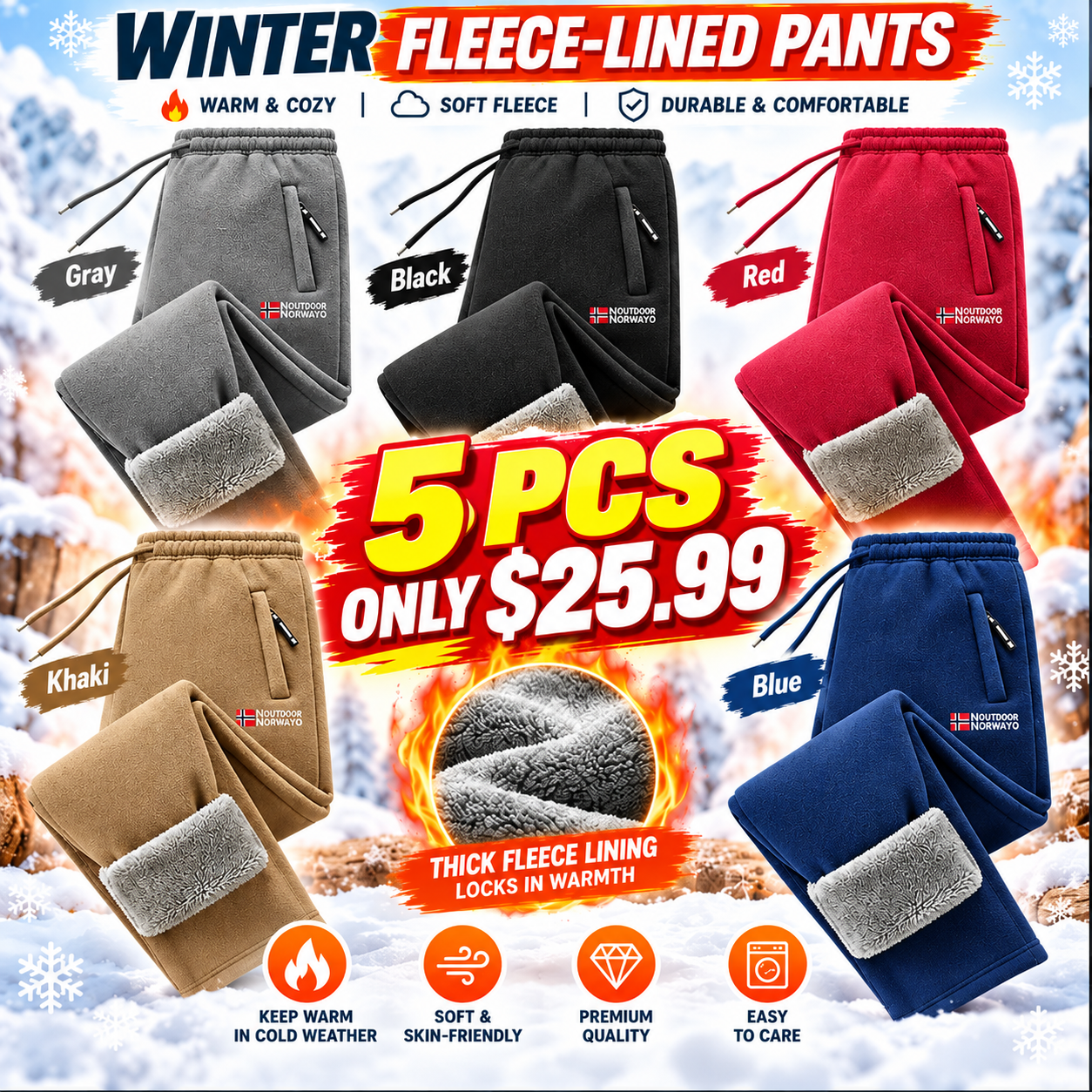 ❄️ Warm & Cozy Winter Pants for Men & Women⏳ 4 Fleece-Lined Thermal Pants for ONLY $24.99! 🔥