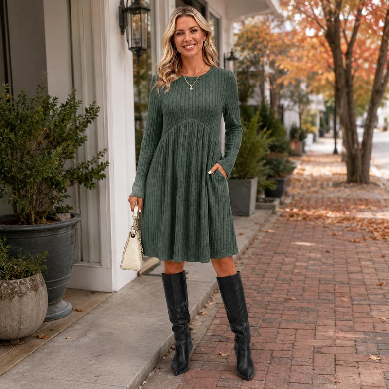 ⏳💖2026 Hot Sale 70% OFF✨🍂Flattering Shape, Effortless Style | Women's Ribbed-Knit A-Line Midi Dress