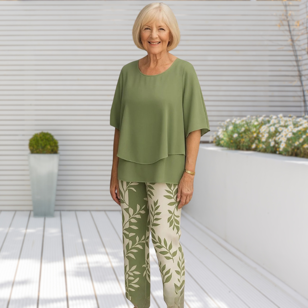 voguevina™ - Lässiges Set mit gemusterter Hose und Rundhals-Oberteil für Damen