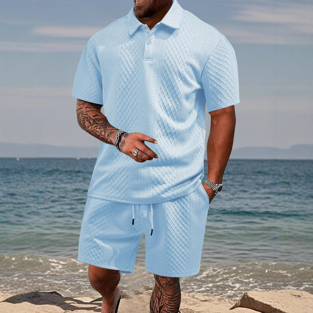 Men's Solid Polo Shirt & Drawstring Waist Shorts Set-blumpark