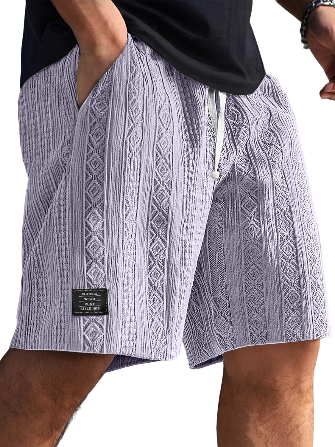 Men's Daily Jacquard Texture Embroidered Logo Casual Comfort Shorts-blumpark