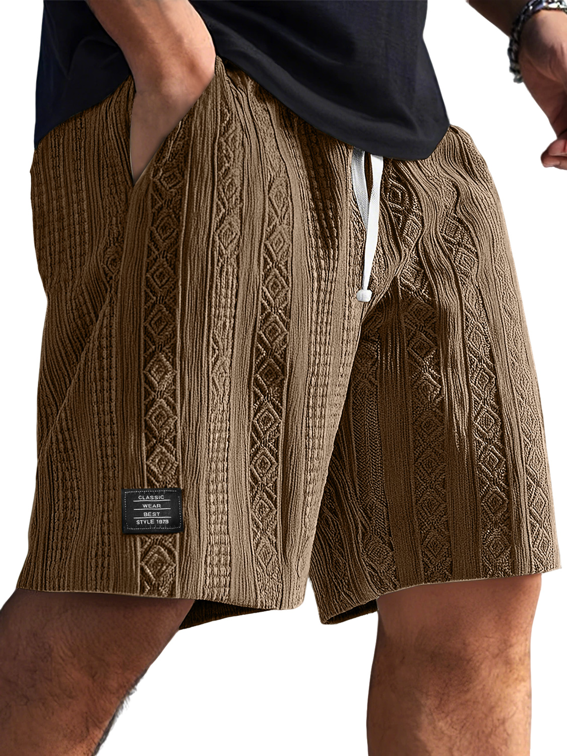 Men's Daily Jacquard Texture Embroidered Logo Casual Comfort Shorts-blumpark