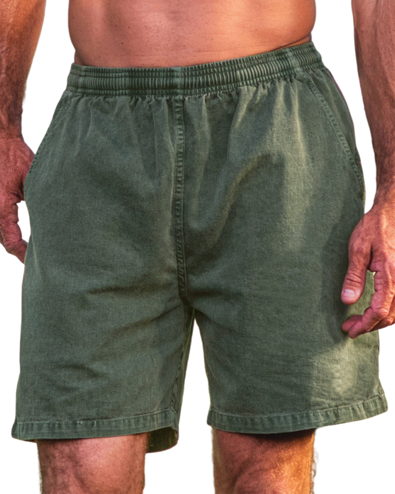 Men's Stylish Cotton Dyed Everyday Casual Elastic Waist Shorts With Side Pockets-blumpark