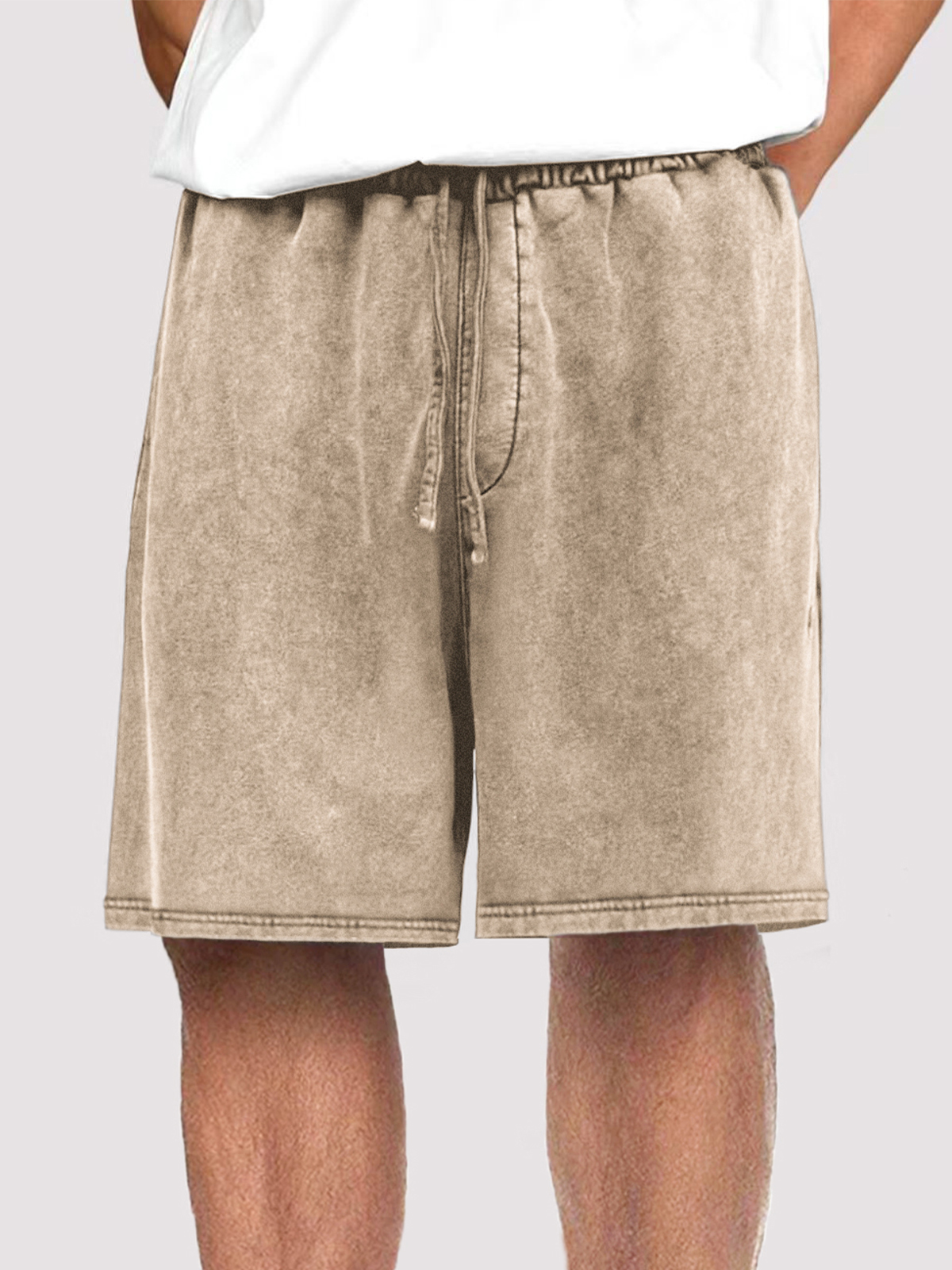 Men's Vintage Distressed Drawstring Stylish Washed Casual Textured Shorts With Side Pockets-blumpark