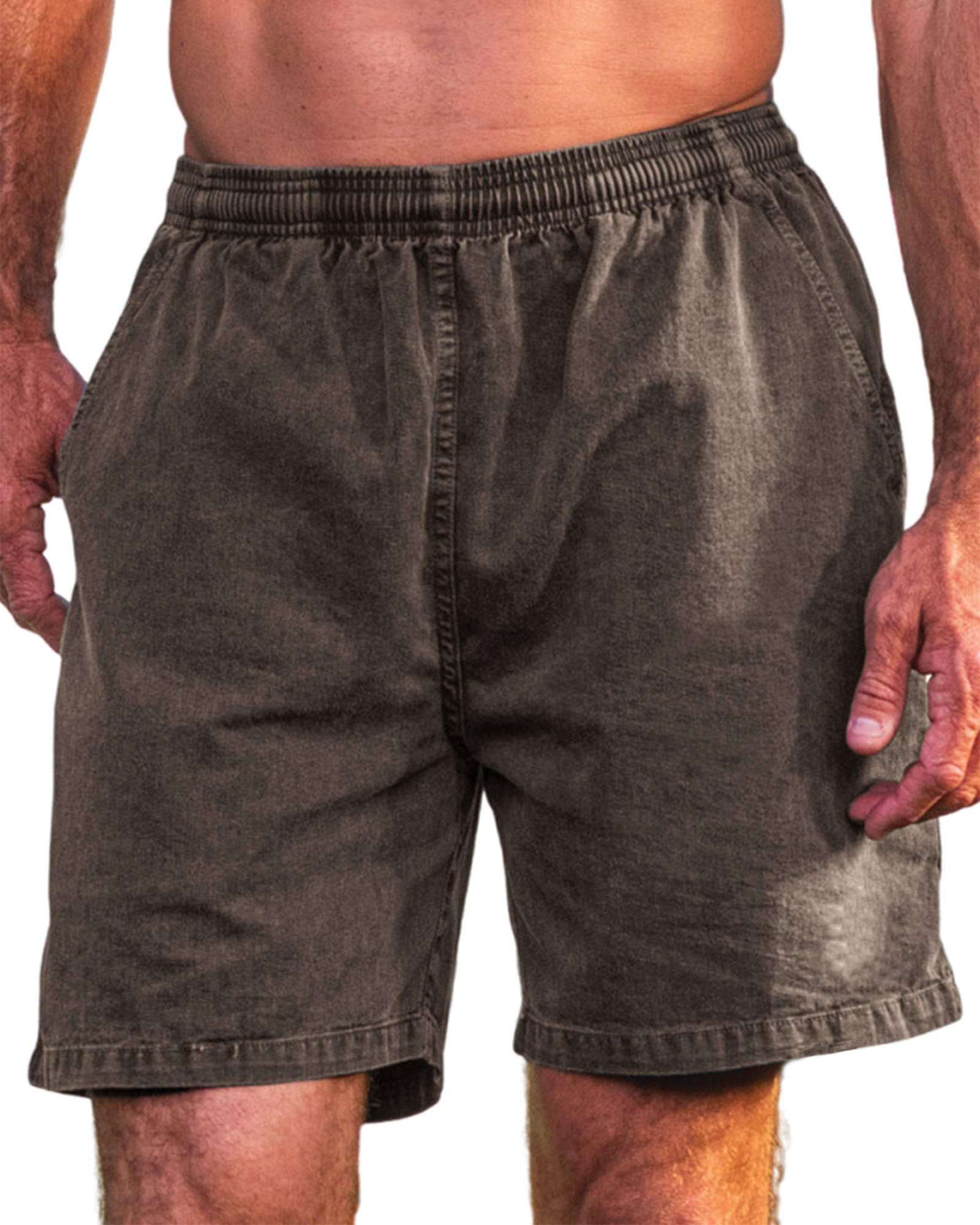 Men's Stylish Cotton Dyed Everyday Casual Elastic Waist Shorts With Side Pockets-blumpark