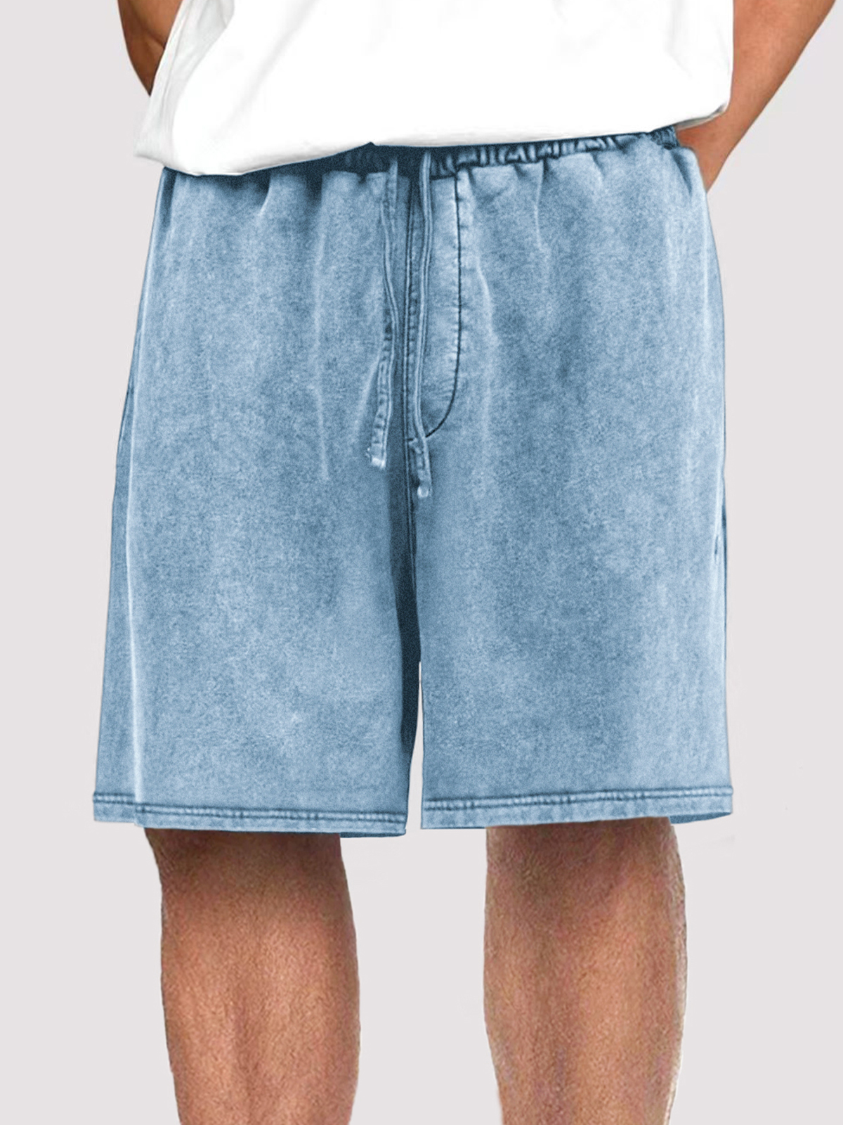 Men's Vintage Distressed Drawstring Stylish Washed Casual Textured Shorts With Side Pockets-blumpark