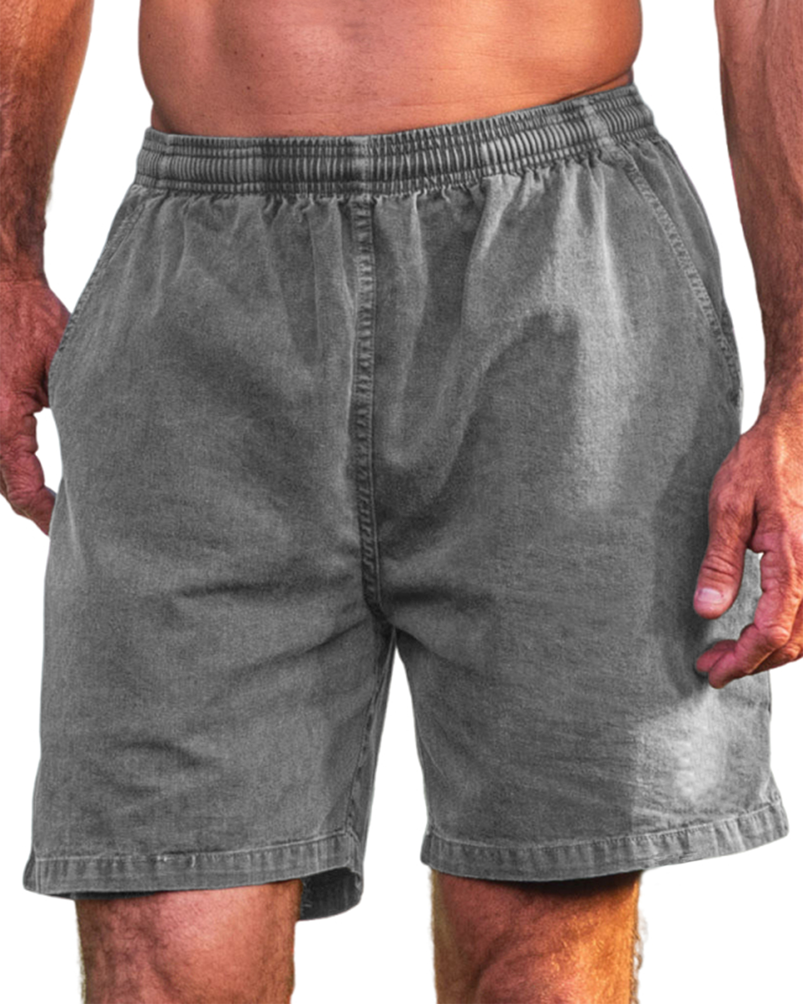 Men's Stylish Cotton Dyed Everyday Casual Elastic Waist Shorts With Side Pockets-blumpark