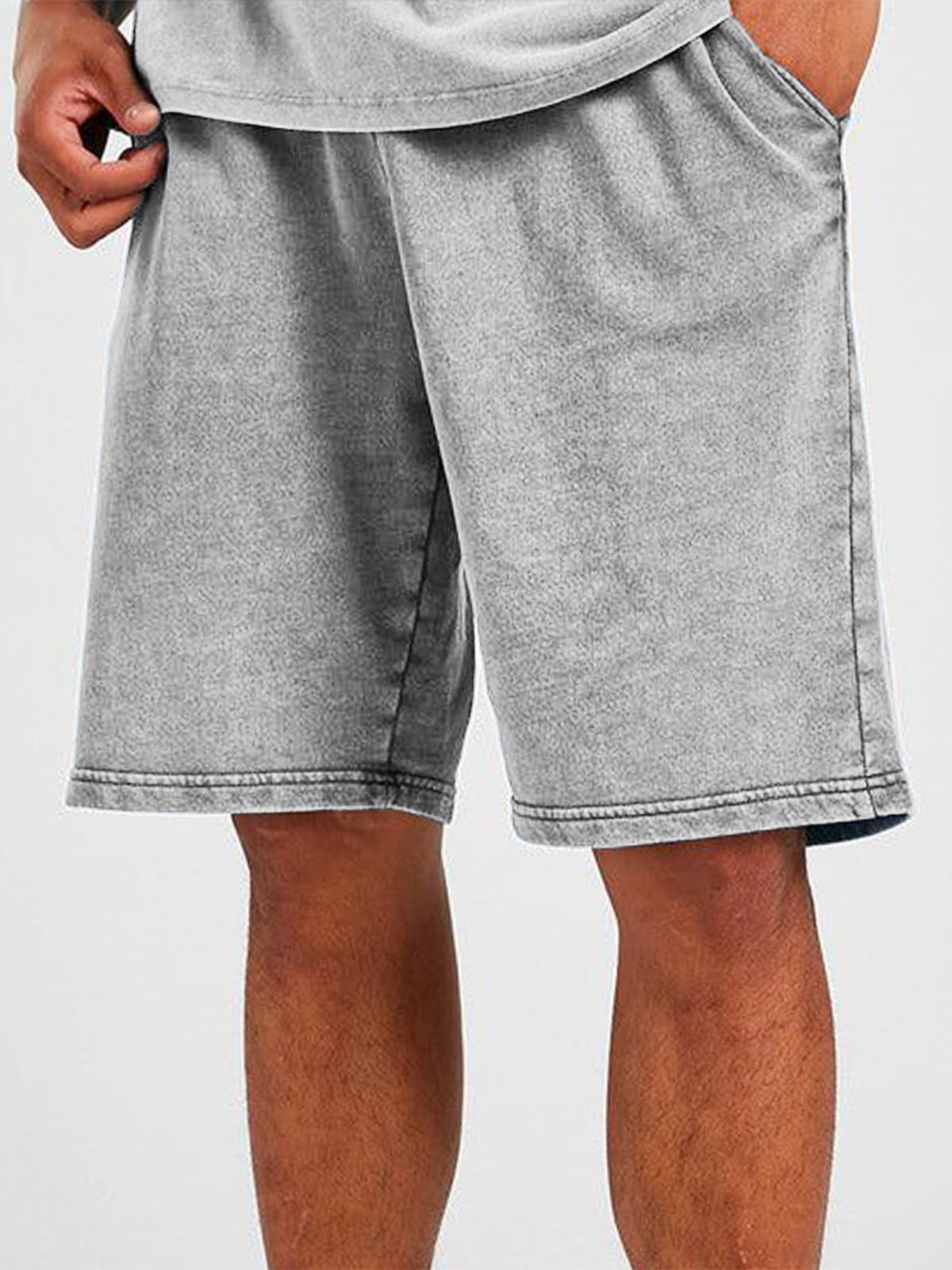 Men's Vintage Distressed Drawstring Stylish Washed Casual Textured Shorts With Side Pockets-blumpark