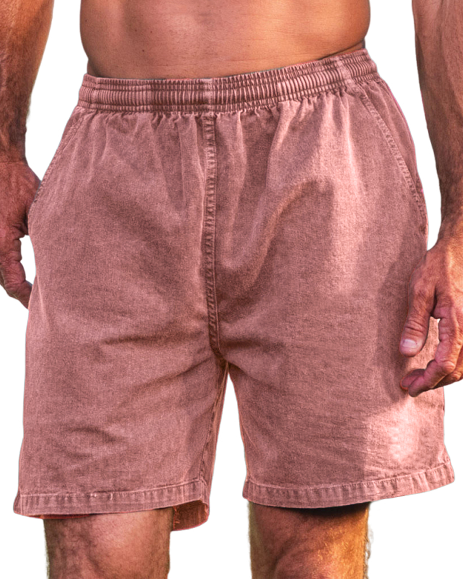 Men's Stylish Cotton Dyed Everyday Casual Elastic Waist Shorts With Side Pockets-blumpark