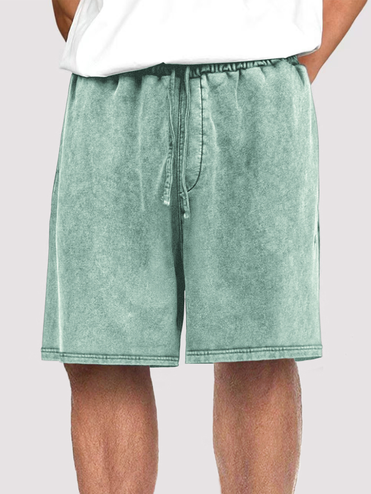 Men's Vintage Distressed Drawstring Stylish Washed Casual Textured Shorts With Side Pockets-blumpark